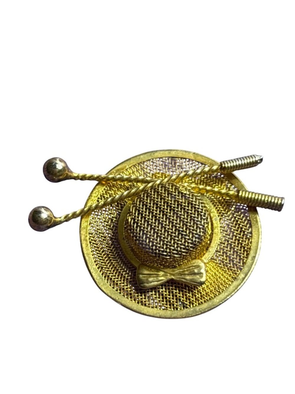 Vintage Goldtone Mesh Hat Brooch 1.5 inches Some Wear Spots